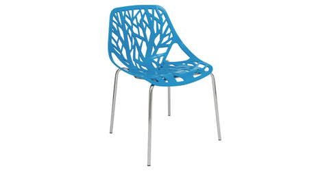 Asbury Polypropylene Dining Side Chair with Forest Cut-Out Design in Chrome Blue