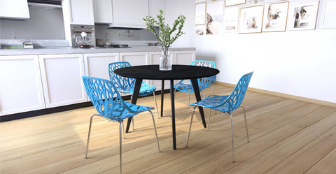 Asbury Polypropylene Dining Side Chair with Forest Cut-Out Design in Chrome Blue