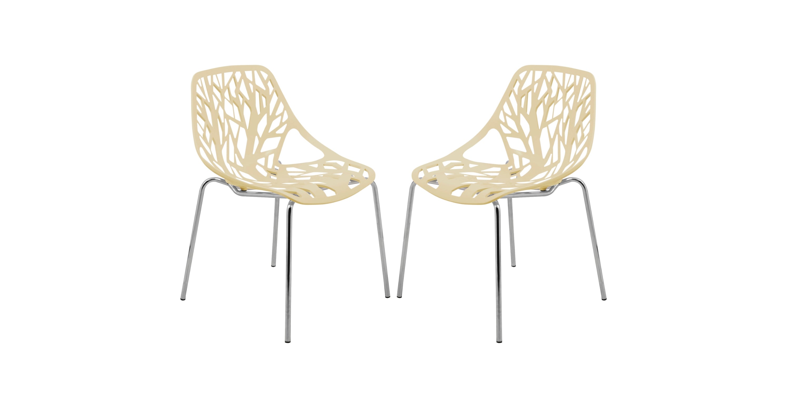 Modern Asbury Dining Chair w/ Chromed Legs set of 2 Cream