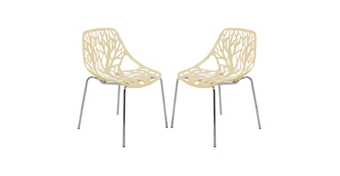 Modern Asbury Dining Chair w/ Chromed Legs set of 2 Cream