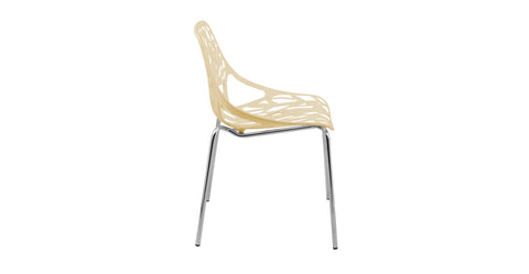 Asbury Polypropylene Dining Side Chair with Forest Cut-Out Design in Chrome Cream