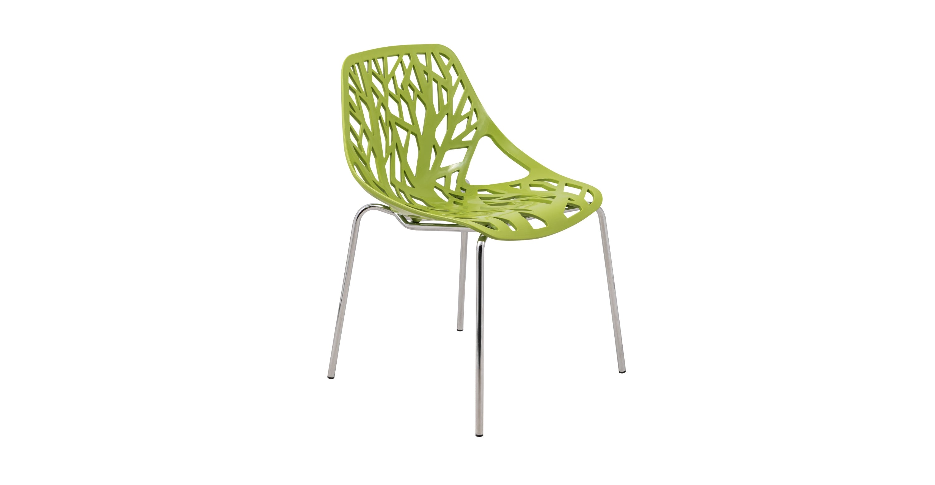 Asbury Polypropylene Dining Side Chair with Forest Cut-Out Design in Chrome Green