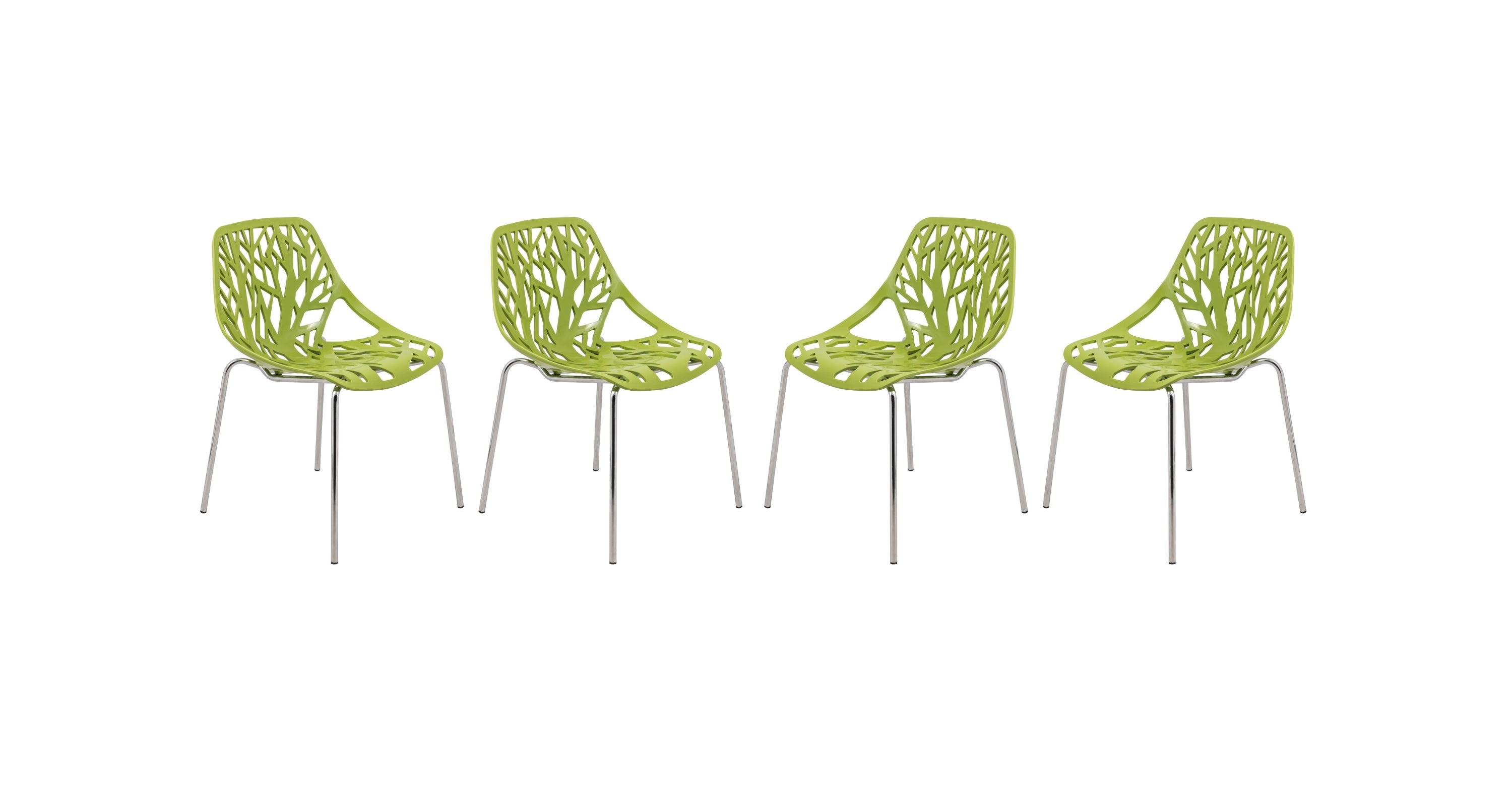 Asbury Polypropylene Dining Side Chair with Forest Cut-Out Design in Chrome Green