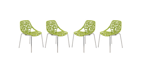 Asbury Polypropylene Dining Side Chair with Forest Cut-Out Design in Chrome Green