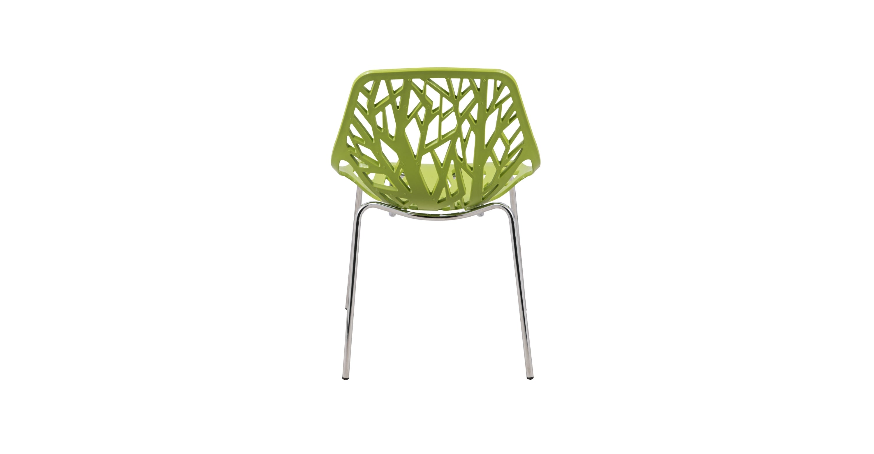 Asbury Polypropylene Dining Side Chair with Forest Cut-Out Design in Chrome Green