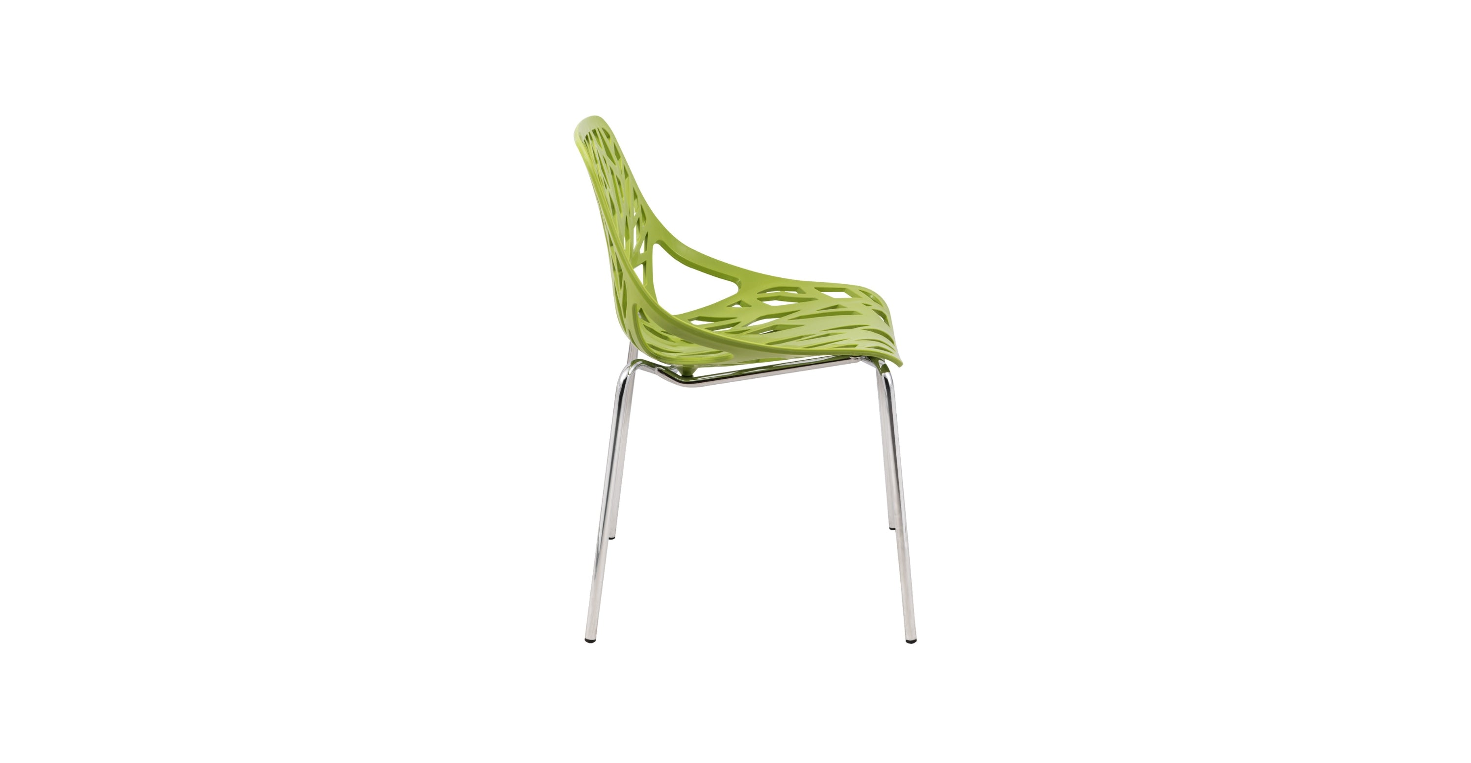 Asbury Polypropylene Dining Side Chair with Forest Cut-Out Design in Chrome Green