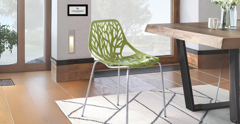 Asbury Polypropylene Dining Side Chair with Forest Cut-Out Design in Chrome Green