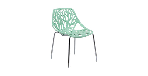 Asbury Polypropylene Dining Side Chair with Forest Cut-Out Design in Chrome Mint