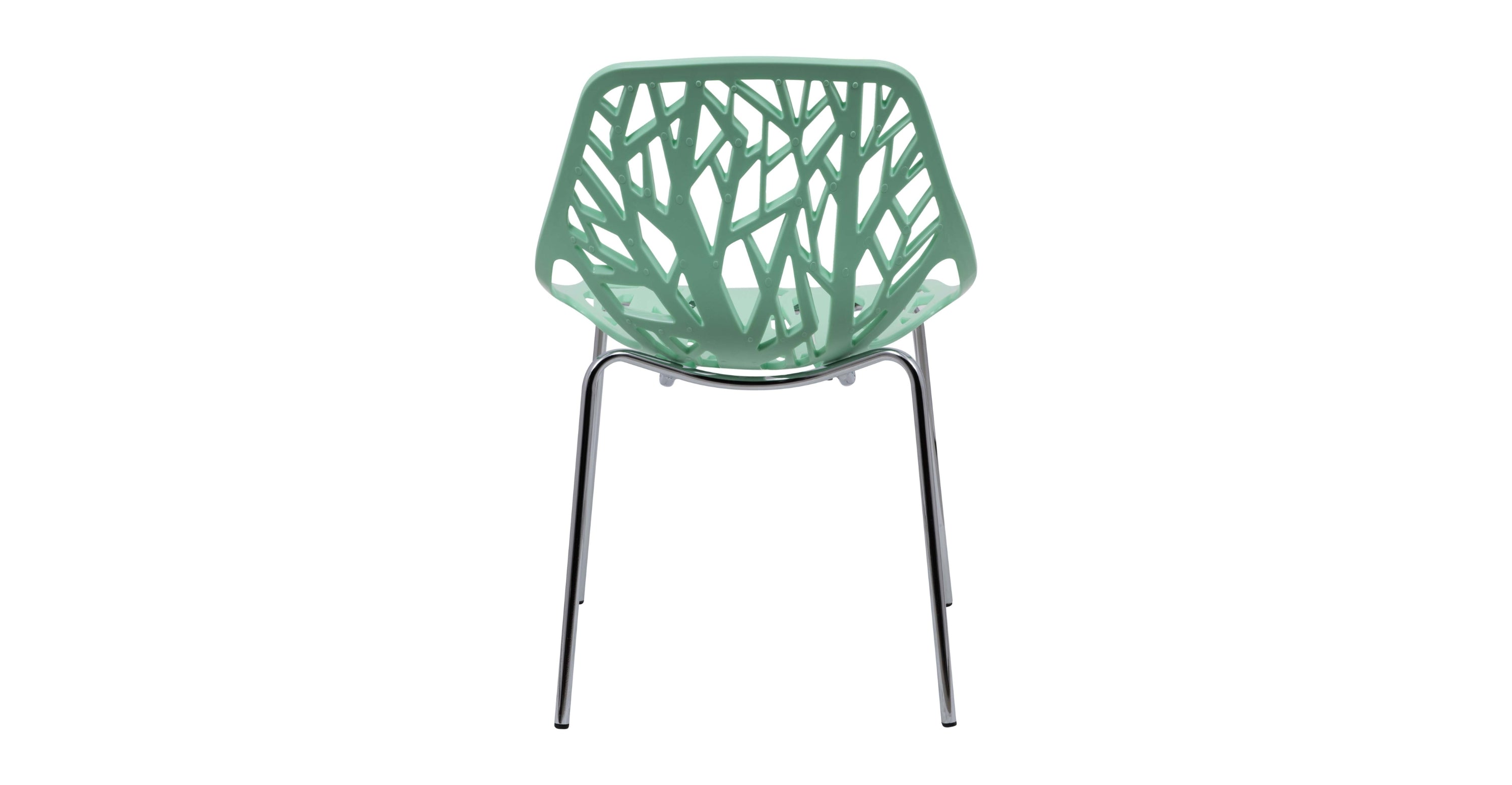 Asbury Polypropylene Dining Side Chair with Forest Cut-Out Design in Chrome Mint