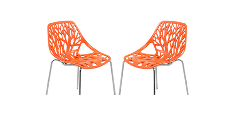 Asbury Polypropylene Dining Side Chair with Forest Cut-Out Design in Chrome Orange