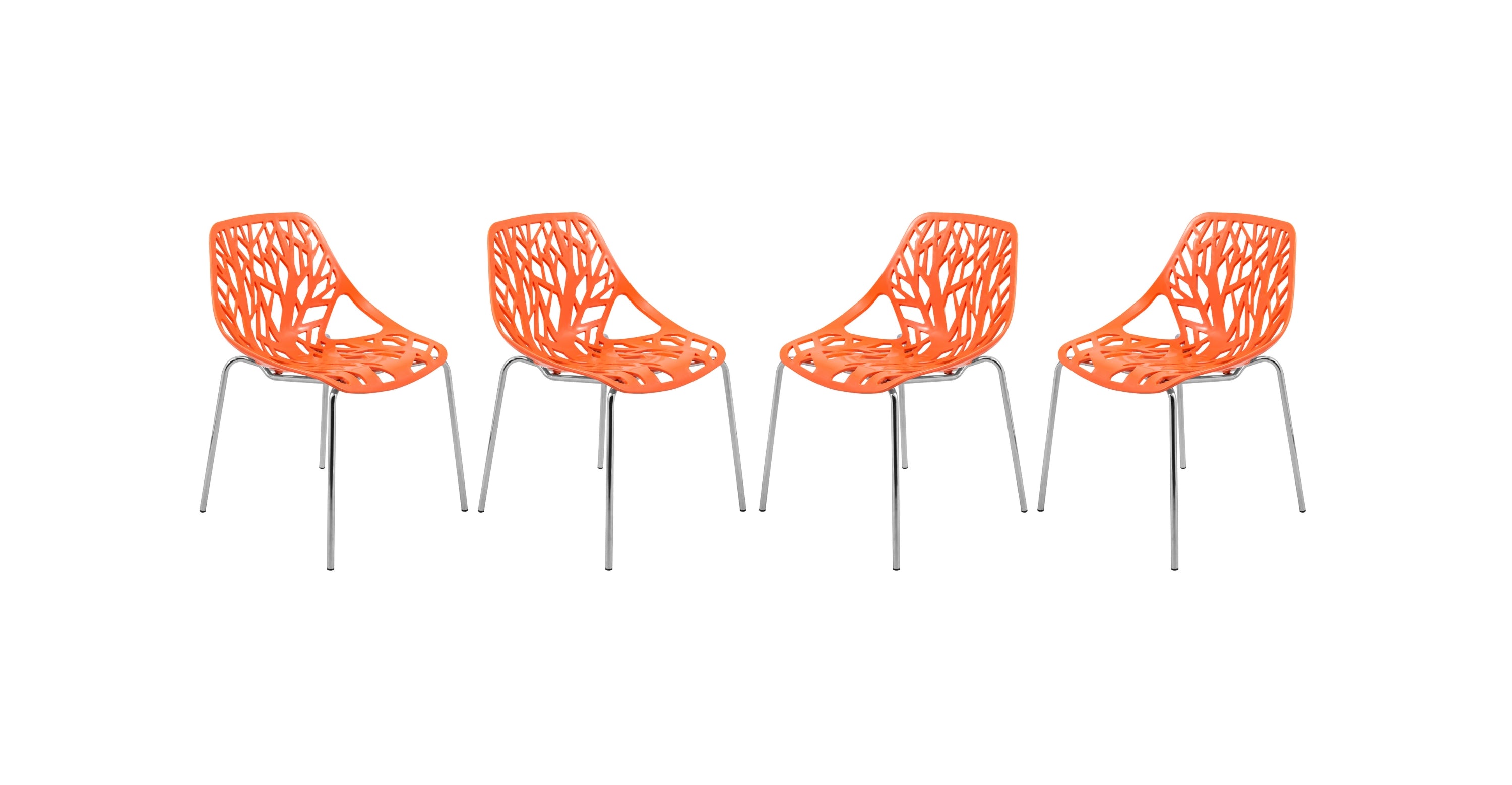 Asbury Polypropylene Dining Side Chair with Forest Cut-Out Design in Chrome Orange