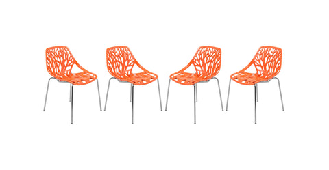 Asbury Polypropylene Dining Side Chair with Forest Cut-Out Design in Chrome Orange