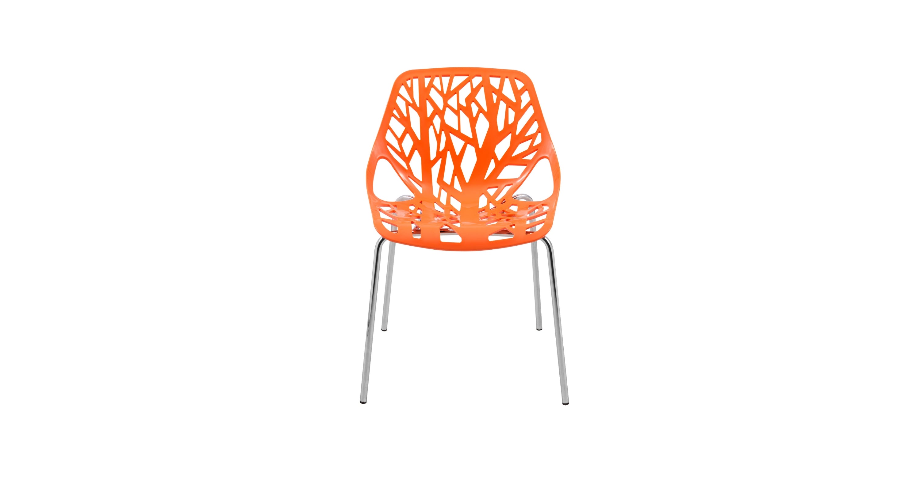 Asbury Polypropylene Dining Side Chair with Forest Cut-Out Design in Chrome Orange