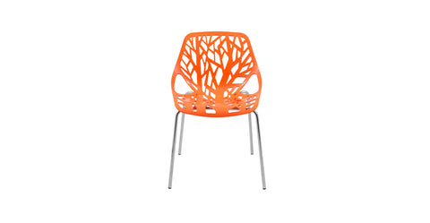 Asbury Polypropylene Dining Side Chair with Forest Cut-Out Design in Chrome Orange