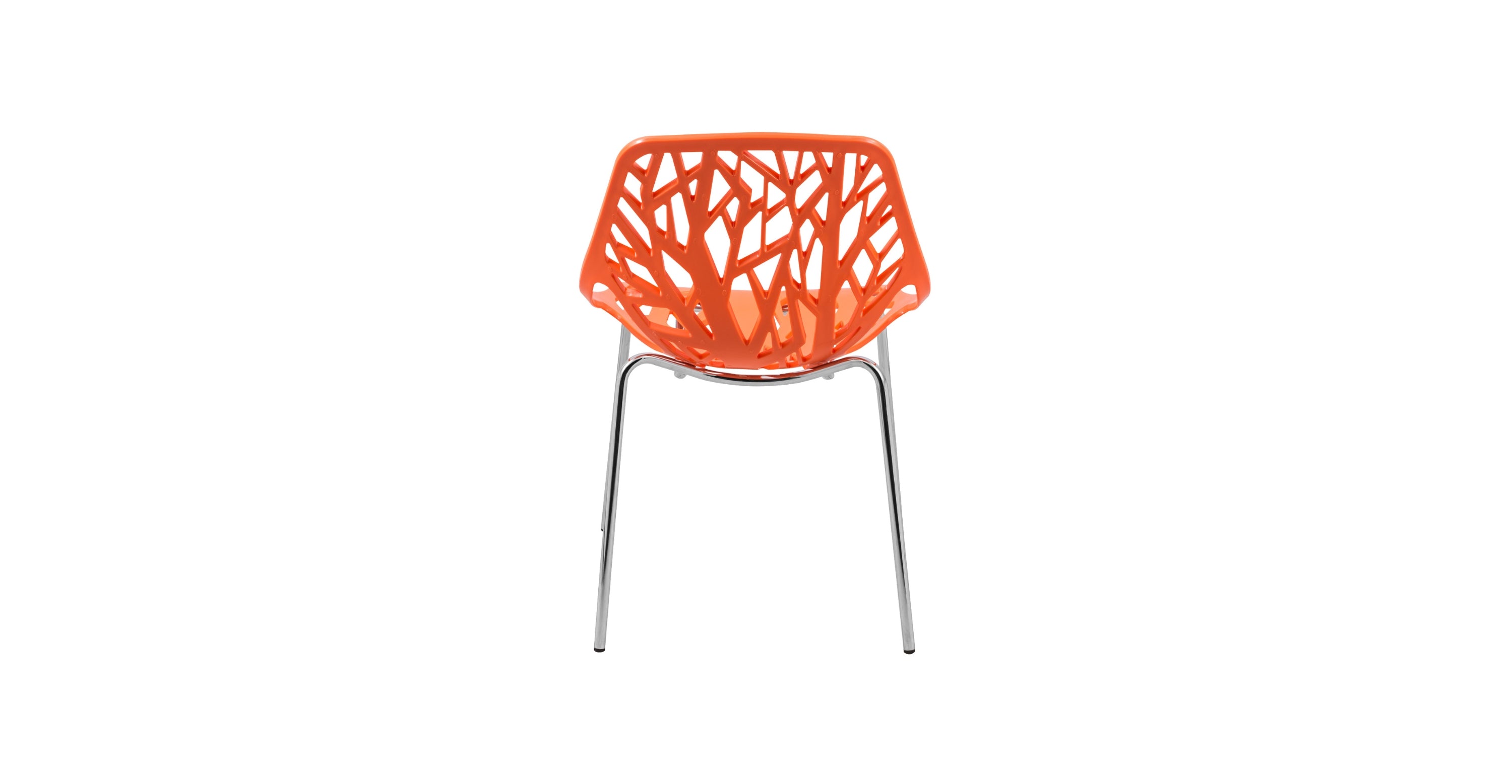 Asbury Polypropylene Dining Side Chair with Forest Cut-Out Design in Chrome Orange