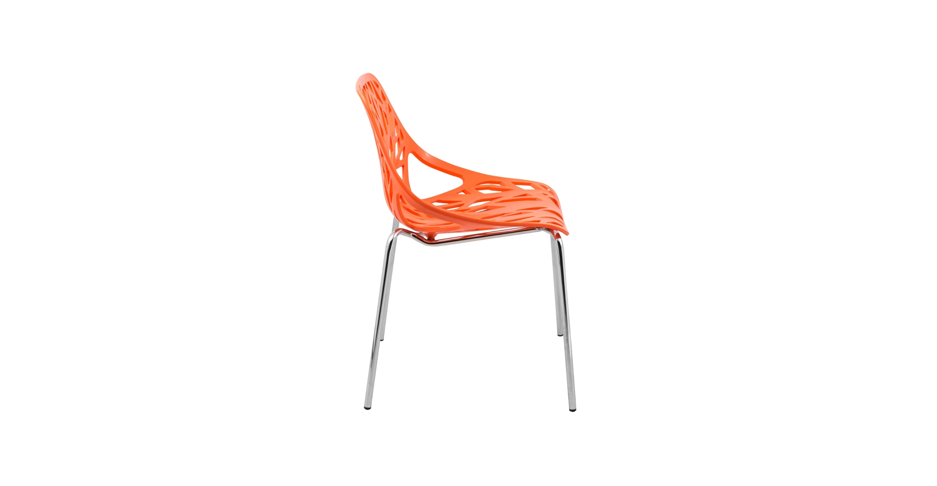 Asbury Polypropylene Dining Side Chair with Forest Cut-Out Design in Chrome Orange