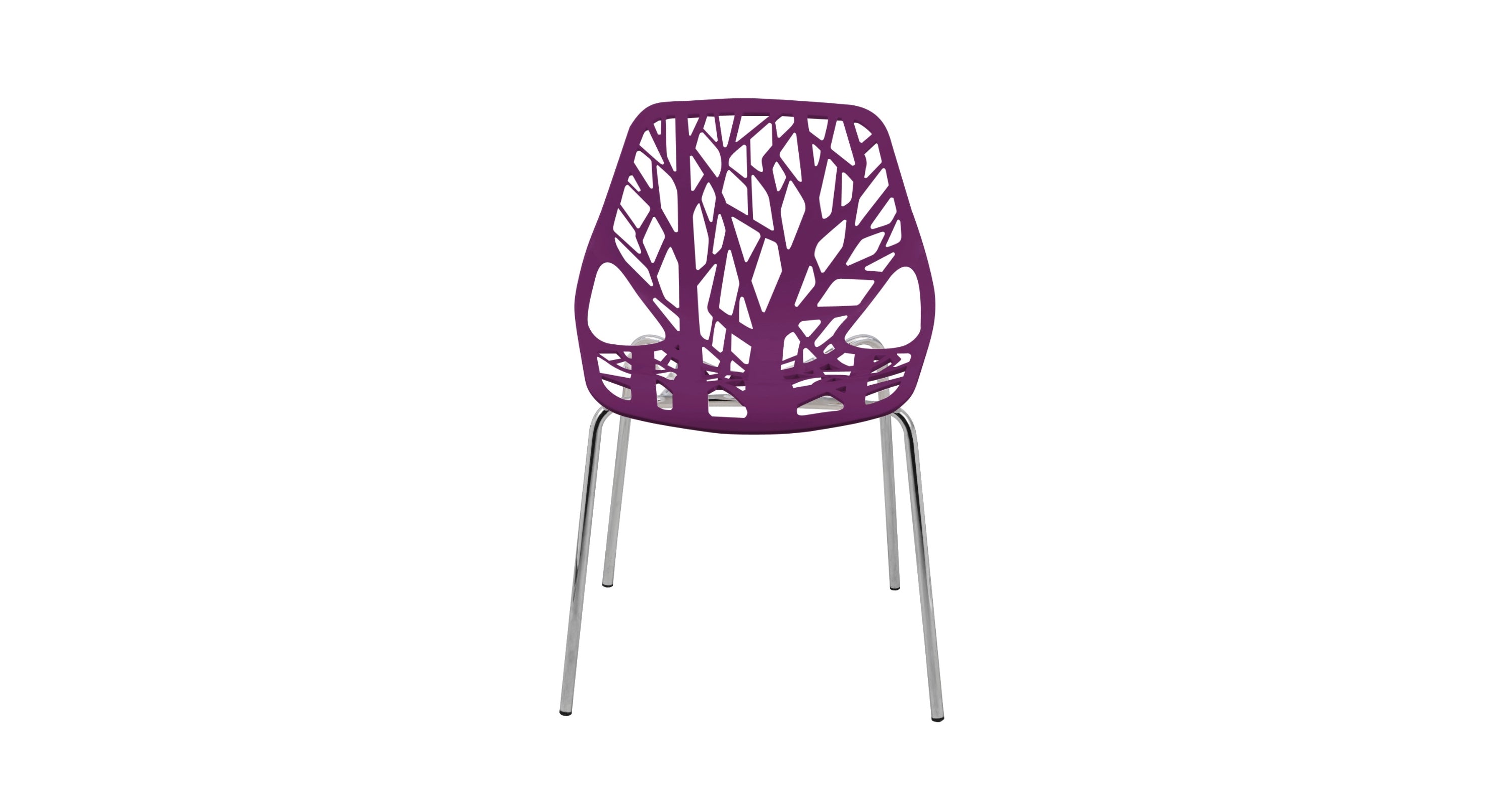 Asbury Polypropylene Dining Side Chair with Forest Cut-Out Design in Chrome Purple