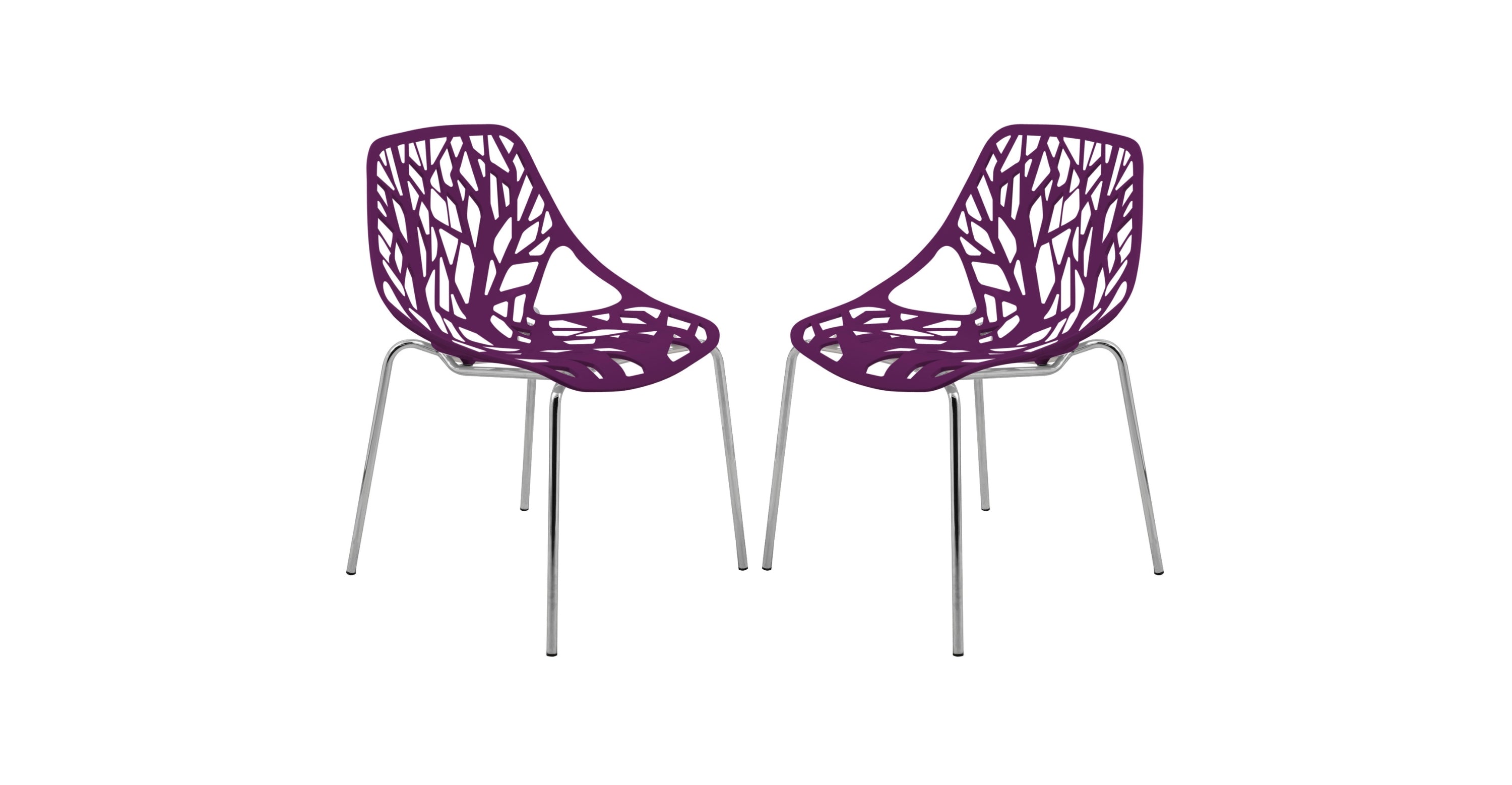 Asbury Polypropylene Dining Side Chair with Forest Cut-Out Design in Chrome Purple