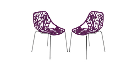 Asbury Polypropylene Dining Side Chair with Forest Cut-Out Design in Chrome Purple