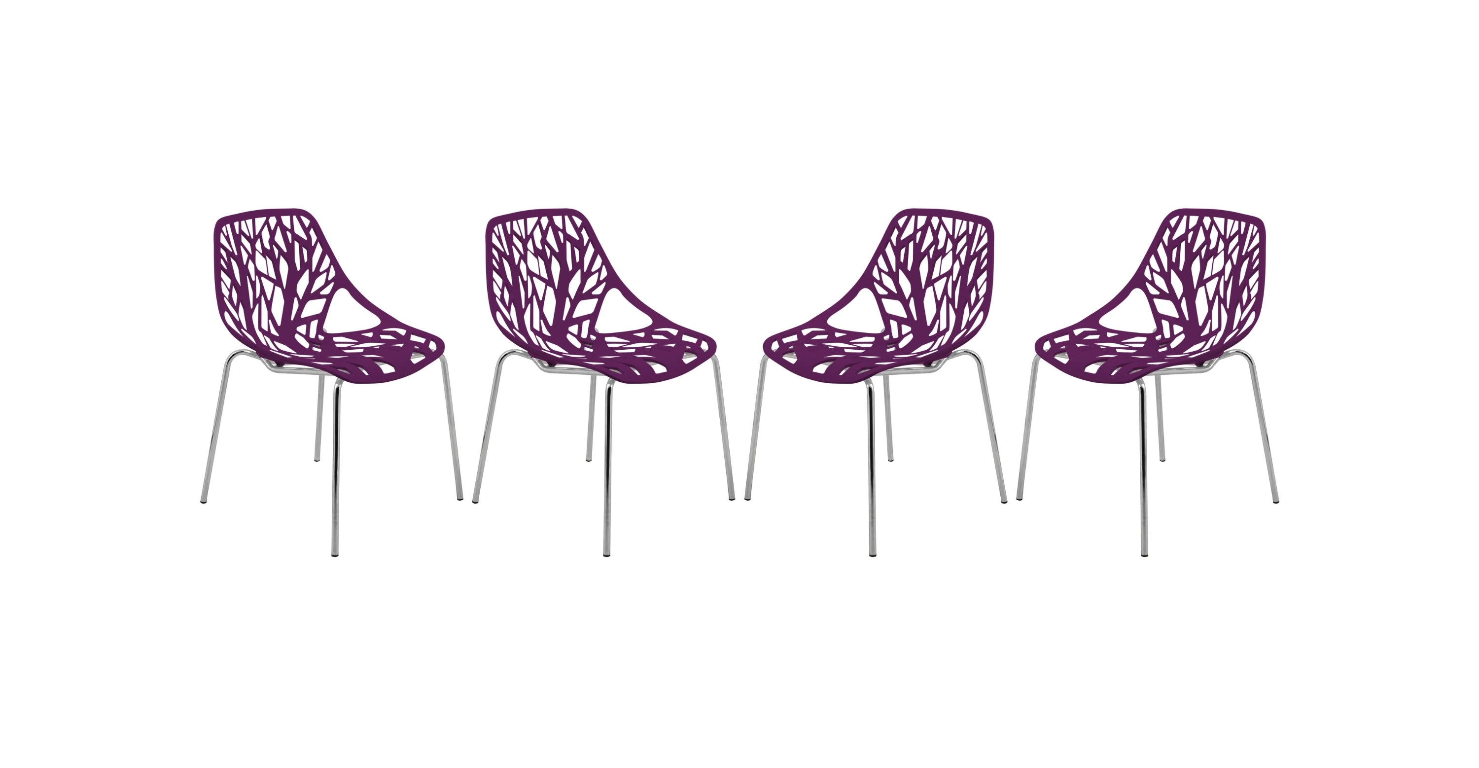 Asbury Polypropylene Dining Side Chair with Forest Cut-Out Design in Chrome Purple