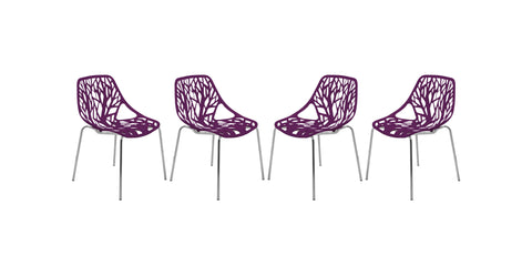 Asbury Polypropylene Dining Side Chair with Forest Cut-Out Design in Chrome Purple