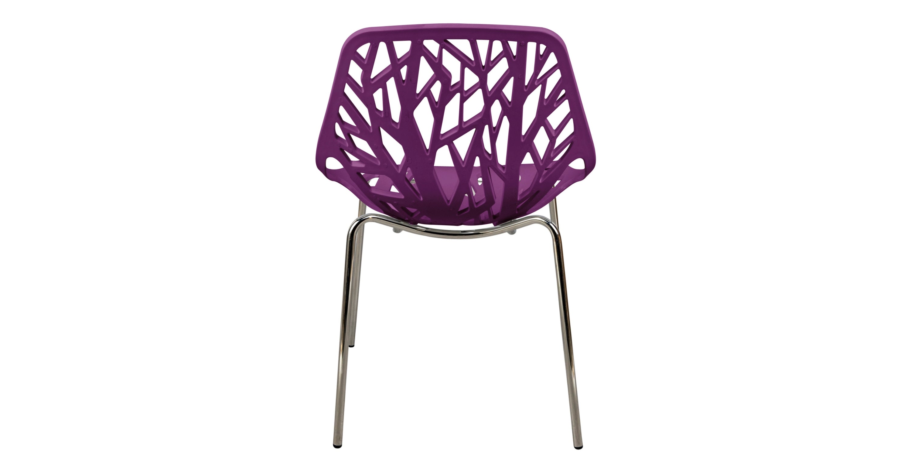 Asbury Polypropylene Dining Side Chair with Forest Cut-Out Design in Chrome Purple