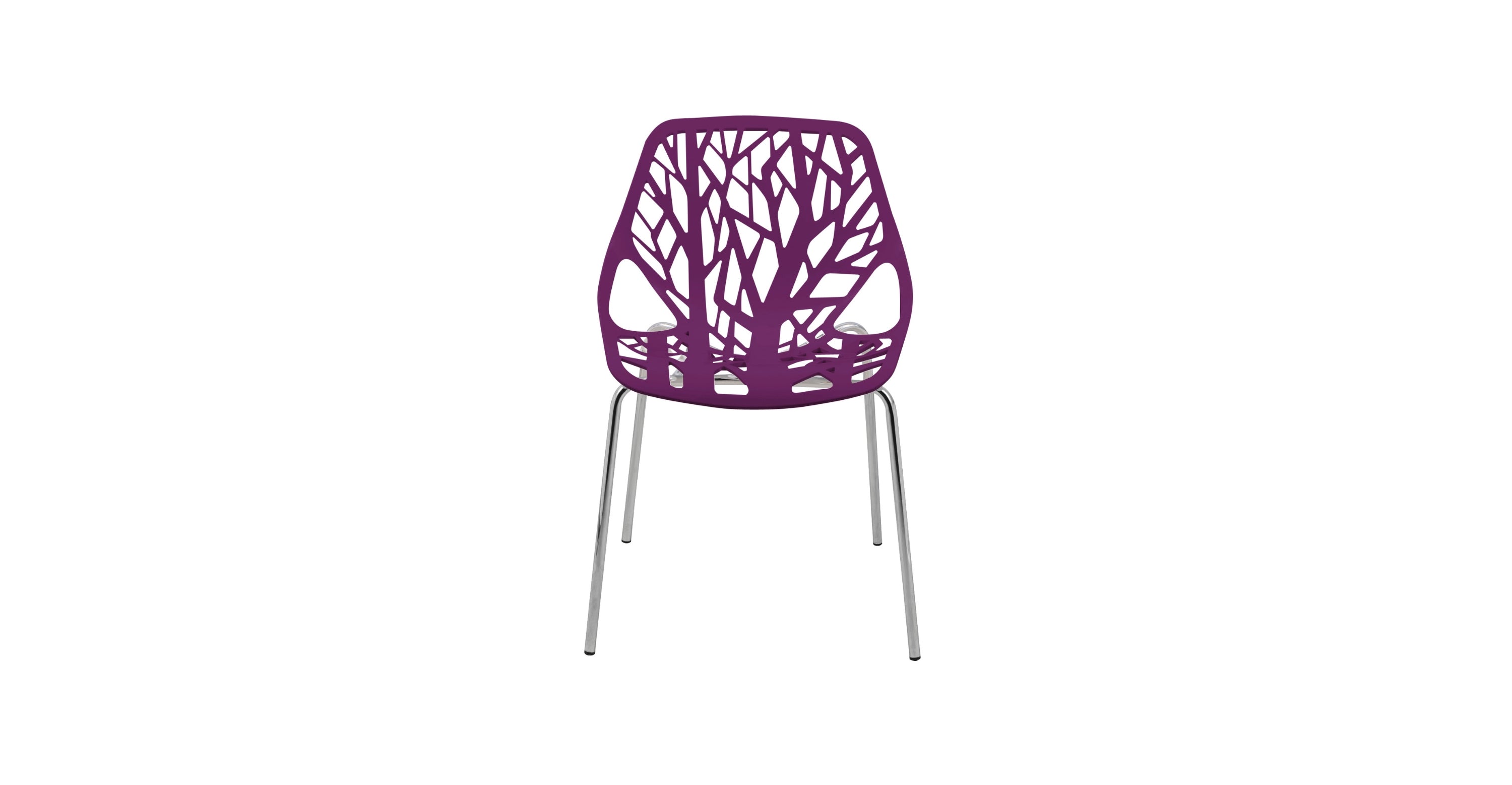 Asbury Polypropylene Dining Side Chair with Forest Cut-Out Design in Chrome Purple