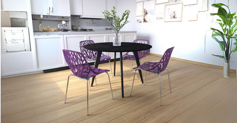 Asbury Polypropylene Dining Side Chair with Forest Cut-Out Design in Chrome Purple