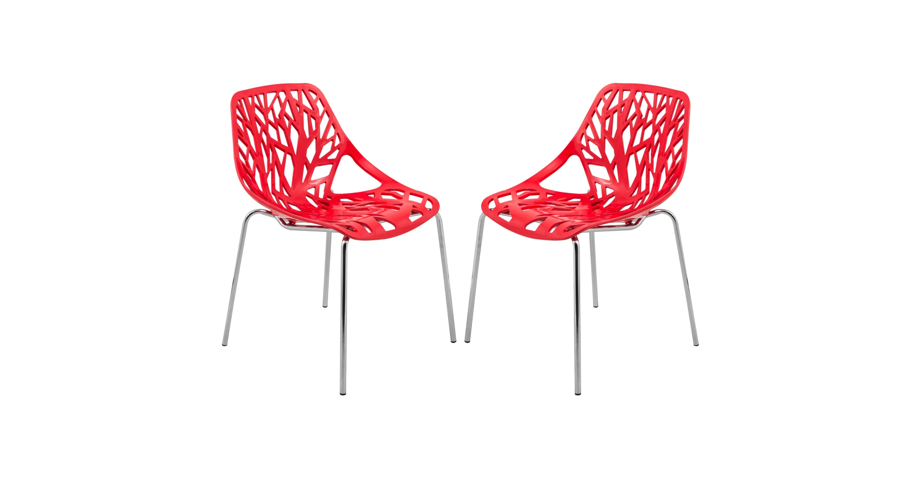 Asbury Polypropylene Dining Side Chair with Forest Cut-Out Design in Chrome Red