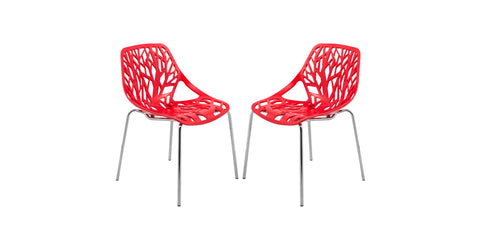 Asbury Polypropylene Dining Side Chair with Forest Cut-Out Design in Chrome Red