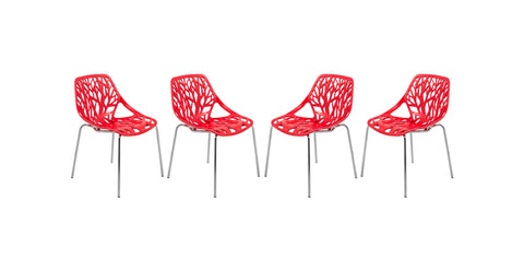 Asbury Polypropylene Dining Side Chair with Forest Cut-Out Design in Chrome Red