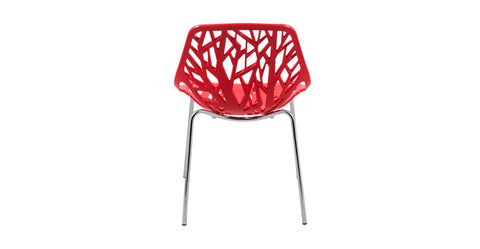 Asbury Polypropylene Dining Side Chair with Forest Cut-Out Design in Chrome Red