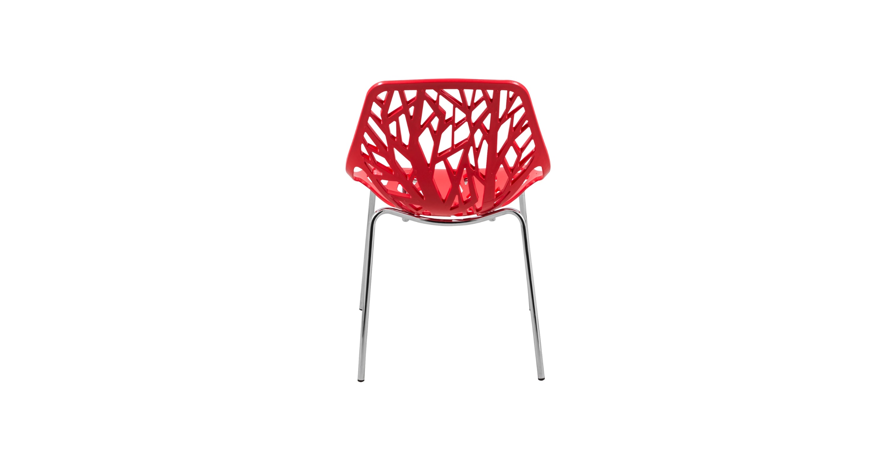 Asbury Polypropylene Dining Side Chair with Forest Cut-Out Design in Chrome Red