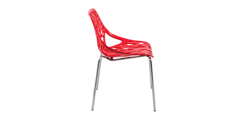 Asbury Polypropylene Dining Side Chair with Forest Cut-Out Design in Chrome Red