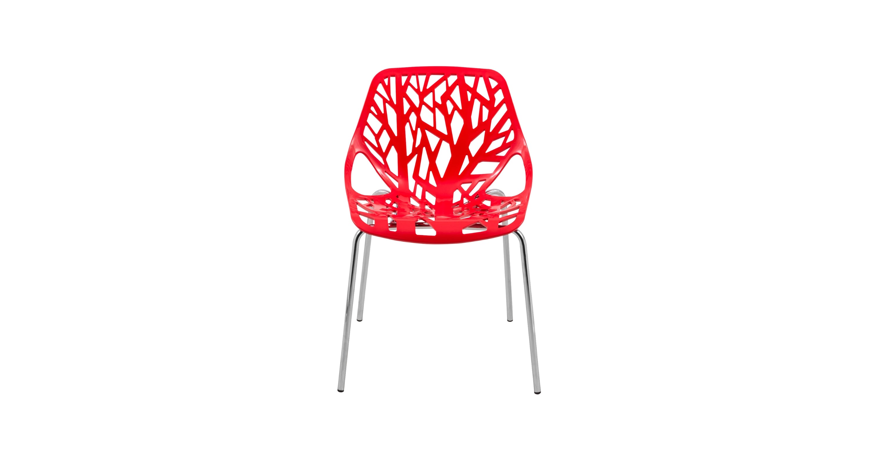 Asbury Polypropylene Dining Side Chair with Forest Cut-Out Design in Chrome Red