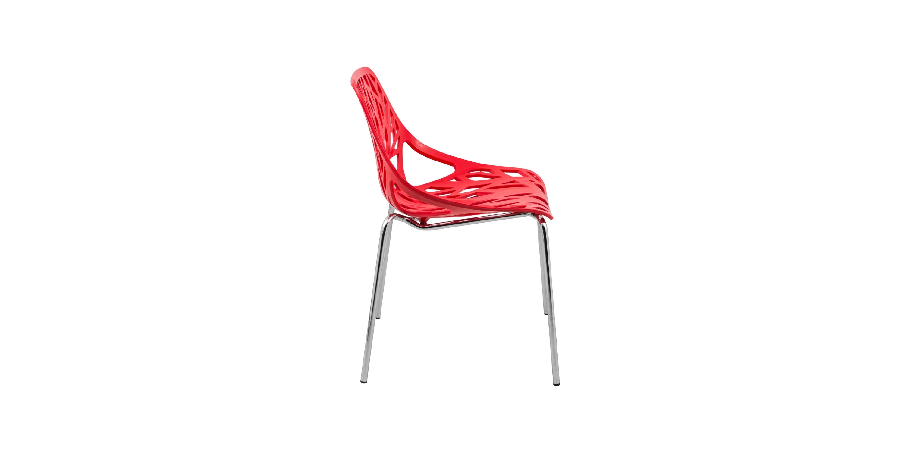 Asbury Polypropylene Dining Side Chair with Forest Cut-Out Design in Chrome Red