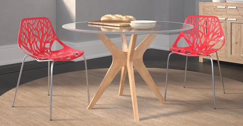 Asbury Polypropylene Dining Side Chair with Forest Cut-Out Design in Chrome Red