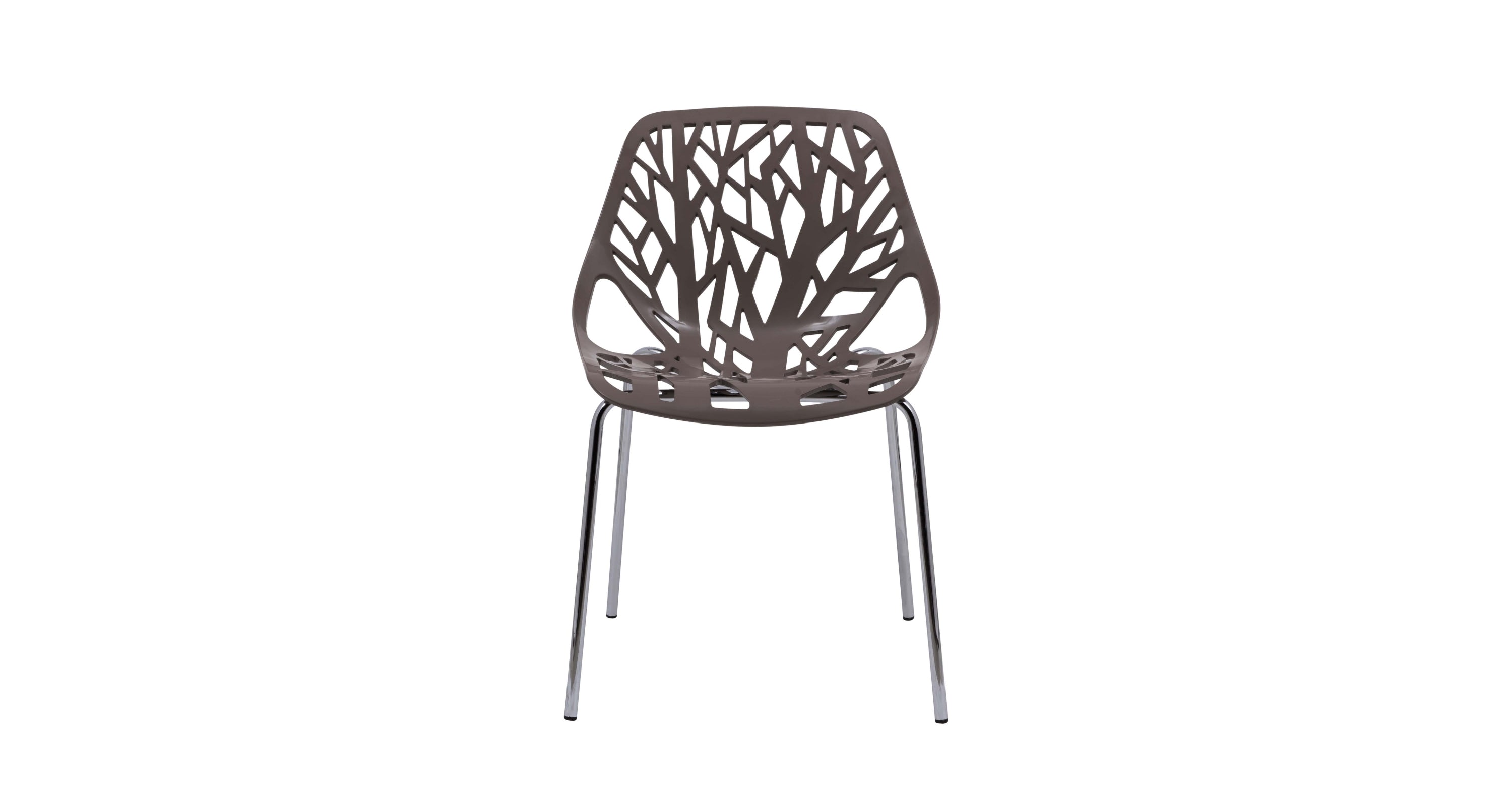 Asbury Polypropylene Dining Side Chair with Forest Cut-Out Design in Chrome Taupe