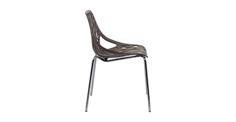 Asbury Polypropylene Dining Side Chair with Forest Cut-Out Design in Chrome Taupe