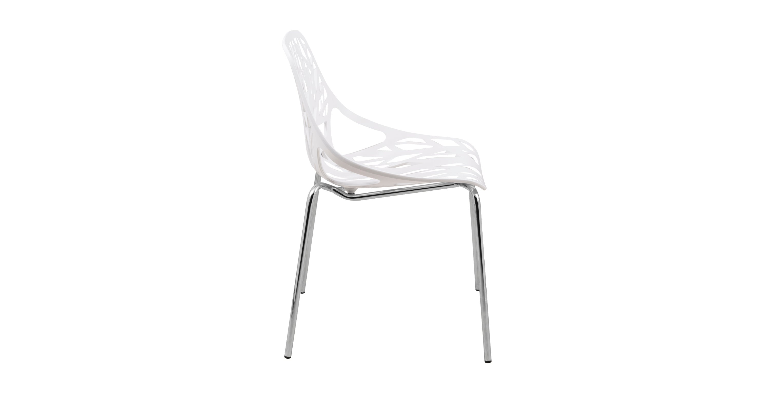 Asbury Polypropylene Dining Side Chair with Forest Cut-Out Design in Chrome White