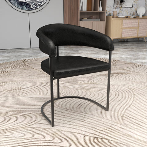 Aero Upholstered Dining Chair Curved Back Design Padded Seat in Iron