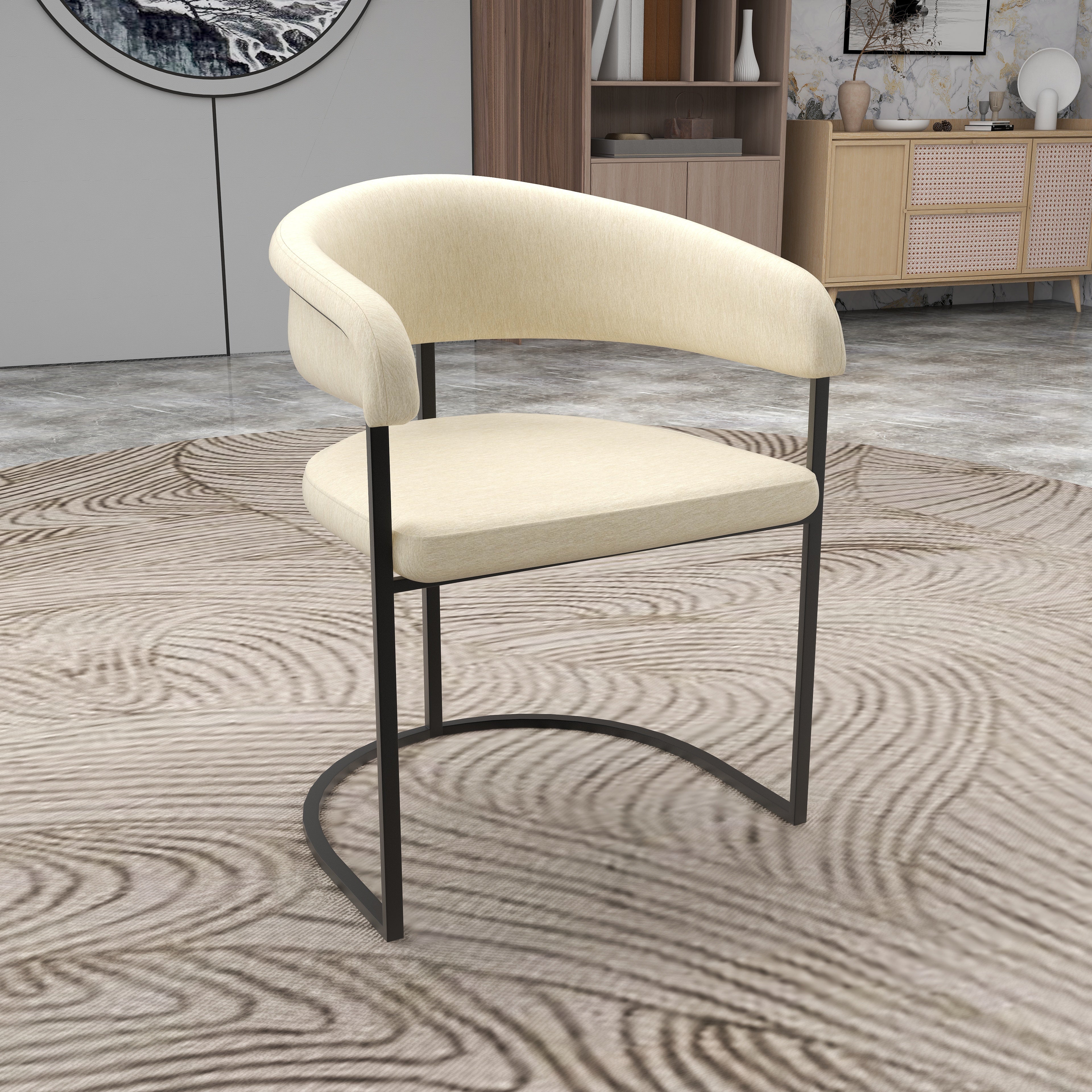 Aero Upholstered Dining Chair Curved Back Design Padded Seat in Iron