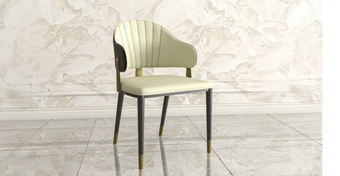 Aria Leather Dining Chair with a Curved Back and Gold Accents Design in Iron Black