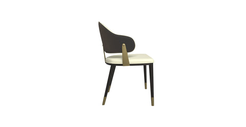 Aria Leather Dining Chair with a Curved Back and Gold Accents Design in Iron Black