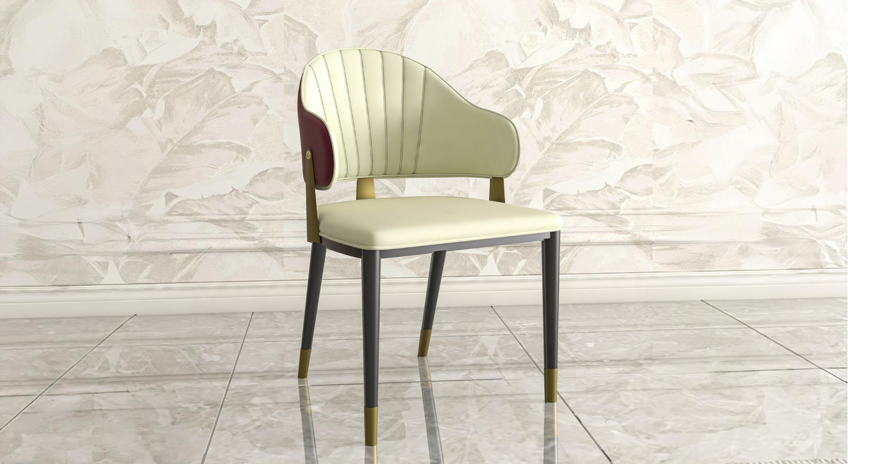 Aria Leather Dining Chair with a Curved Back and Gold Accents Design in Iron Red