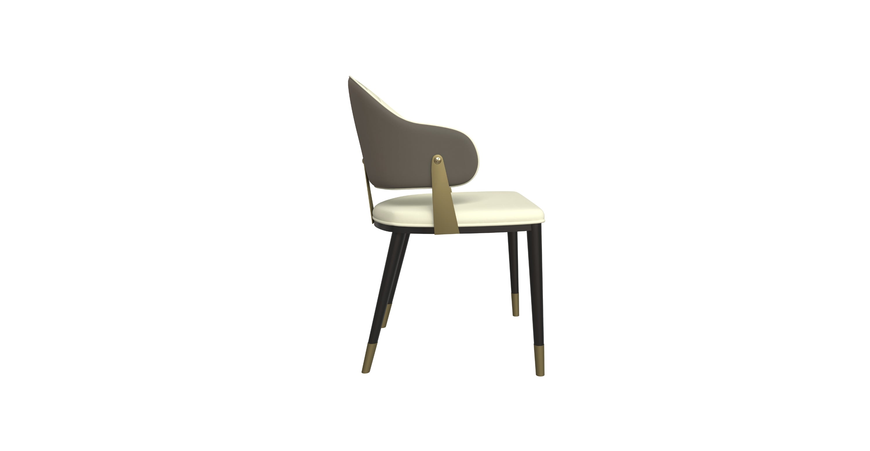 Aria Leather Dining Chair with a Curved Back and Gold Accents Design in Iron Toupe