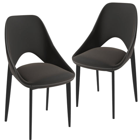 Amalfi Upholstered Dining Chair with a Curved Open Back Design in Black Iron Set of 2