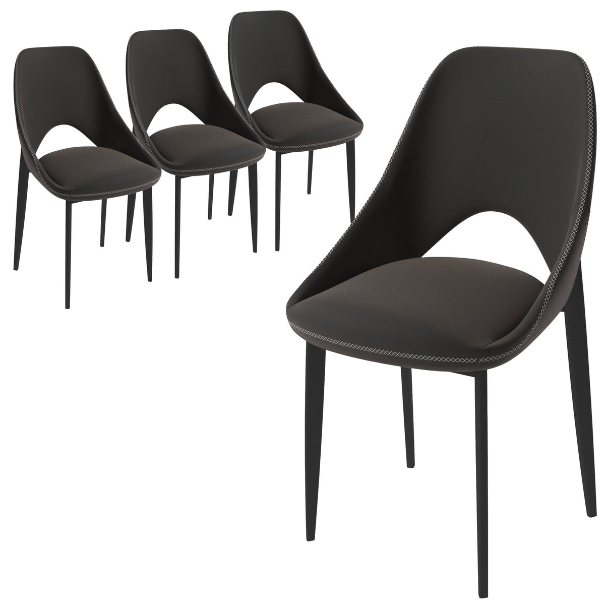 Amalfi Upholstered Dining Chair with a Curved Open Back Design in Black Iron Set of 4