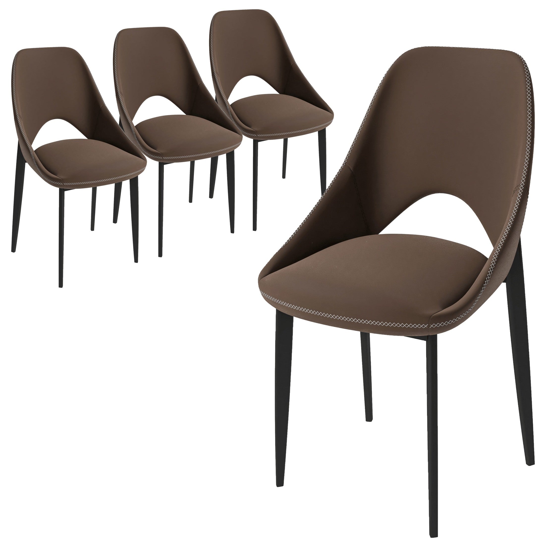 Amalfi Upholstered Dining Chair with a Curved Open Back Design in Black Iron Set of 4