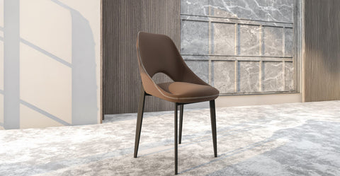 Amalfi Upholstered Fabric Dining Chair with a Curved Open Back Design in Black Iron Light Brown